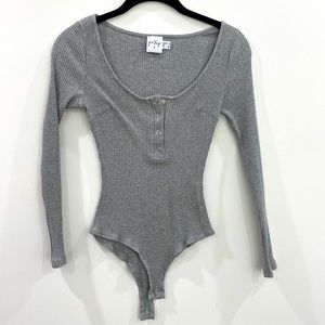 Grey button down bodysuit